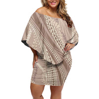 Polynesian Puakeniken Pikake Twisted Lei Family Matching Off Shoulder Short Dress and Hawaiian Shirt Beige - Polynesian Pride