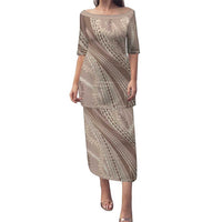 Polynesian Puakeniken Pikake Twisted Lei Family Matching Puletasi and Hawaiian Shirt Beige LT7 Mom's Dress Beige - Polynesian Pride