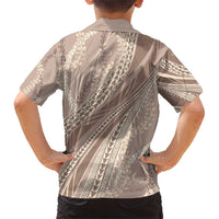 Polynesian Puakeniken Pikake Twisted Lei Family Matching Short Sleeve Bodycon Dress and Hawaiian Shirt Beige - Polynesian Pride