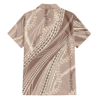 Polynesian Puakeniken Pikake Twisted Lei Family Matching Short Sleeve Bodycon Dress and Hawaiian Shirt Beige - Polynesian Pride