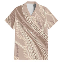 Polynesian Puakeniken Pikake Twisted Lei Family Matching Summer Maxi Dress and Hawaiian Shirt Beige - Polynesian Pride
