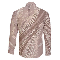 Polynesian Puakeniken Pikake Twisted Lei Family Matching Summer Maxi Dress and Hawaiian Shirt Beige - Polynesian Pride