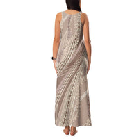 Polynesian Puakeniken Pikake Twisted Lei Family Matching Tank Maxi Dress and Hawaiian Shirt Beige - Polynesian Pride