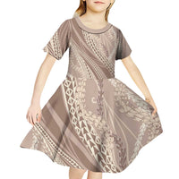 Polynesian Puakeniken Pikake Twisted Lei Kid Short Sleeve Dress Beige - Polynesian Pride