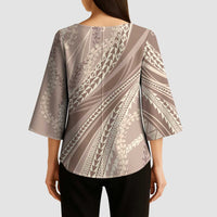 Polynesian Puakeniken Pikake Twisted Lei Kimono Sleeve Blouse Beige - Polynesian Pride