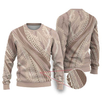 Polynesian Puakeniken Pikake Twisted Lei Ugly Christmas Sweater Beige - Polynesian Pride