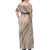 Polynesian Puakeniken Pikake Twisted Lei Off Shoulder Maxi Dress Beige - Polynesian Pride