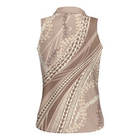 Polynesian Puakeniken Pikake Twisted Lei Women Sleeveless Polo Shirt Beige LT7 - Polynesian Pride