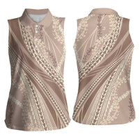 Polynesian Puakeniken Pikake Twisted Lei Women Sleeveless Polo Shirt Beige LT7 - Polynesian Pride