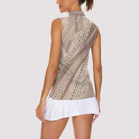 Polynesian Puakeniken Pikake Twisted Lei Women Sleeveless Polo Shirt Beige LT7 - Polynesian Pride