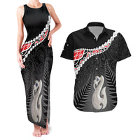 Personalised New Zealand Maori Couples Matching Tank Maxi Dress and Hawaiian Shirt Manaia Mix Koru LT7 Black - Polynesian Pride