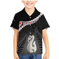 Personalised New Zealand Maori Family Matching Mermaid Dress and Hawaiian Shirt Manaia Mix Koru LT7 Son's Shirt Black - Polynesian Pride