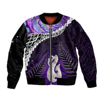 Personalised New Zealand Maori Bomber Jacket Manaia Paua Shell Purple LT7 Unisex Purple - Polynesian Pride