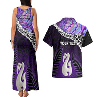 Personalised New Zealand Maori Couples Matching Tank Maxi Dress and Hawaiian Shirt Manaia Paua Shell Purple LT7 - Polynesian Pride