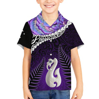 Personalised New Zealand Maori Family Matching Tank Maxi Dress and Hawaiian Shirt Manaia Paua Shell Purple LT7 Son's Shirt Purple - Polynesian Pride