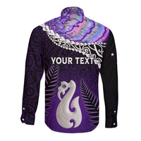 Personalised New Zealand Maori Long Sleeve Button Shirt Manaia Paua Shell Purple LT7 - Polynesian Pride