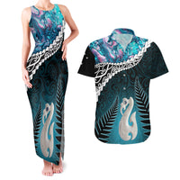 Personalised New Zealand Maori Couples Matching Tank Maxi Dress and Hawaiian Shirt Manaia Paua Shell Turquoise LT7 Turquoise - Polynesian Pride