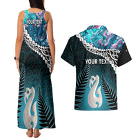 Personalised New Zealand Maori Couples Matching Tank Maxi Dress and Hawaiian Shirt Manaia Paua Shell Turquoise LT7 - Polynesian Pride