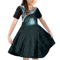 Personalised New Zealand Maori Family Matching Mermaid Dress and Hawaiian Shirt Manaia Paua Shell Turquoise LT7 Daughter's Dress Turquoise - Polynesian Pride