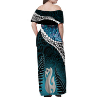 Personalised New Zealand Maori Family Matching Off Shoulder Maxi Dress and Hawaiian Shirt Manaia Paua Shell Turquoise LT7 - Polynesian Pride