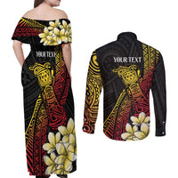 Personalized Papua New Guinea Couples Matching Off Shoulder Maxi Dress and Long Sleeve Button Shirt Kundu Drum Carving Motifs