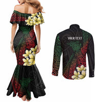 Personalized Papua New Guinea Couples Matching Mermaid Dress and Long Sleeve Button Shirt Kundu Drum Motifs - Sepik Colors