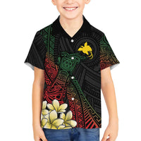 Personalized Papua New Guinea Family Matching Off Shoulder Short Dress and Hawaiian Shirt Kundu Drum Motifs - Sepik Colors