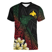 Personalized Papua New Guinea Women V-Neck T-Shirt Kundu Drum Motifs - Sepik Colors