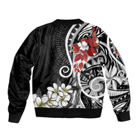 Bula Fiji Tagimaucia Mix Plumeria Masi Tapa Bomber Jacket Black LT7 - Polynesian Pride