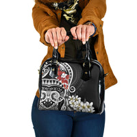 Bula Fiji Tagimaucia Mix Plumeria Masi Tapa Shoulder Handbag Black