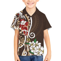 Bula Fiji Tagimaucia Mix Plumeria Masi Tapa Family Matching Long Sleeve Bodycon Dress and Hawaiian Shirt Brown LT7 Son's Shirt Brown - Polynesian Pride