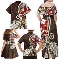 Bula Fiji Tagimaucia Mix Plumeria Masi Tapa Family Matching Off Shoulder Maxi Dress and Hawaiian Shirt Brown LT7 - Polynesian Pride