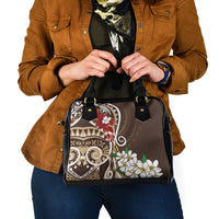 Bula Fiji Tagimaucia Mix Plumeria Masi Tapa Shoulder Handbag Brown