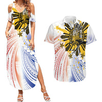 Philippines Independence Day Couples Matching Summer Maxi Dress and Hawaiian Shirt Eagle Mix Filipino Flag Tribal Style
