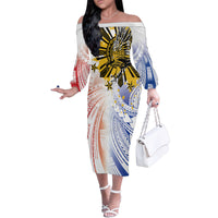 Philippines Independence Day Family Matching Off The Shoulder Long Sleeve Dress and Hawaiian Shirt Eagle Mix Filipino Flag Tribal Style