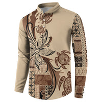 Talofa Samoa Mamanu Siapo Mix Malu Button Sweatshirt Classic Beige Frangipani and Turtles