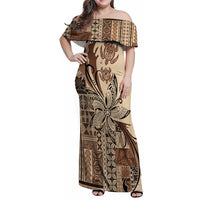 Talofa Samoa Mamanu Siapo Mix Malu Family Matching Off Shoulder Maxi Dress and Hawaiian Shirt Classic Beige Frangipani and Turtles