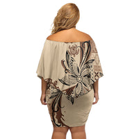 Talofa Samoa Mamanu Siapo Mix Malu Family Matching Off Shoulder Short Dress and Hawaiian Shirt Classic Beige Frangipani and Turtles