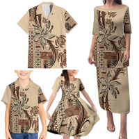 Talofa Samoa Mamanu Siapo Mix Malu Family Matching Puletasi and Hawaiian Shirt Classic Beige Frangipani and Turtles