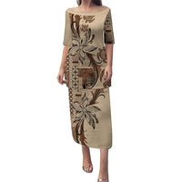 Talofa Samoa Mamanu Siapo Mix Malu Family Matching Puletasi and Hawaiian Shirt Classic Beige Frangipani and Turtles