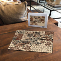 Talofa Samoa Mamanu Siapo Mix Malu Puzzle Classic Beige Frangipani and Turtles