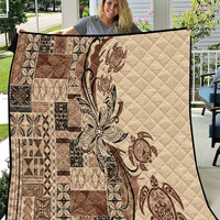 Talofa Samoa Mamanu Siapo Mix Malu Quilt Classic Beige Frangipani and Turtles