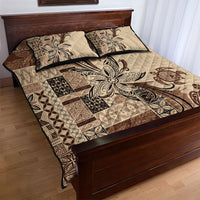 Talofa Samoa Mamanu Siapo Mix Malu Quilt Bed Set Classic Beige Frangipani and Turtles