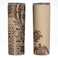 Talofa Samoa Mamanu Siapo Mix Malu Skinny Tumbler Classic Beige Frangipani and Turtles