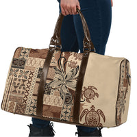Talofa Samoa Mamanu Siapo Mix Malu Travel Bag Classic Beige Frangipani and Turtles