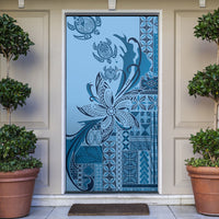 Talofa Samoa Mamanu Siapo Mix Malu Door Cover Cool Blue Frangipani and Turtles