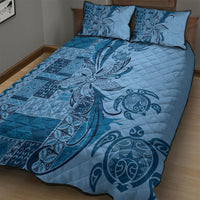 Talofa Samoa Mamanu Siapo Mix Malu Quilt Bed Set Cool Blue Frangipani and Turtles