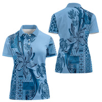 Talofa Samoa Mamanu Siapo Mix Malu Women Polo Shirt Cool Blue Frangipani and Turtles