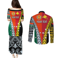 Personalised Papua New Guinea Mix Penama Couples Matching Puletasi Dress and Long Sleeve Button Shirts Tribal Patterns Half-Half Style LT7 - Polynesian Pride