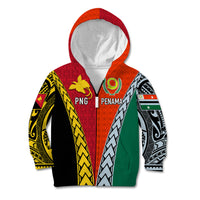 Personalised Papua New Guinea Mix Penama Kid Hoodie Tribal Patterns Half-Half Style LT7 Zip Hoodie Colorful - Polynesian Pride